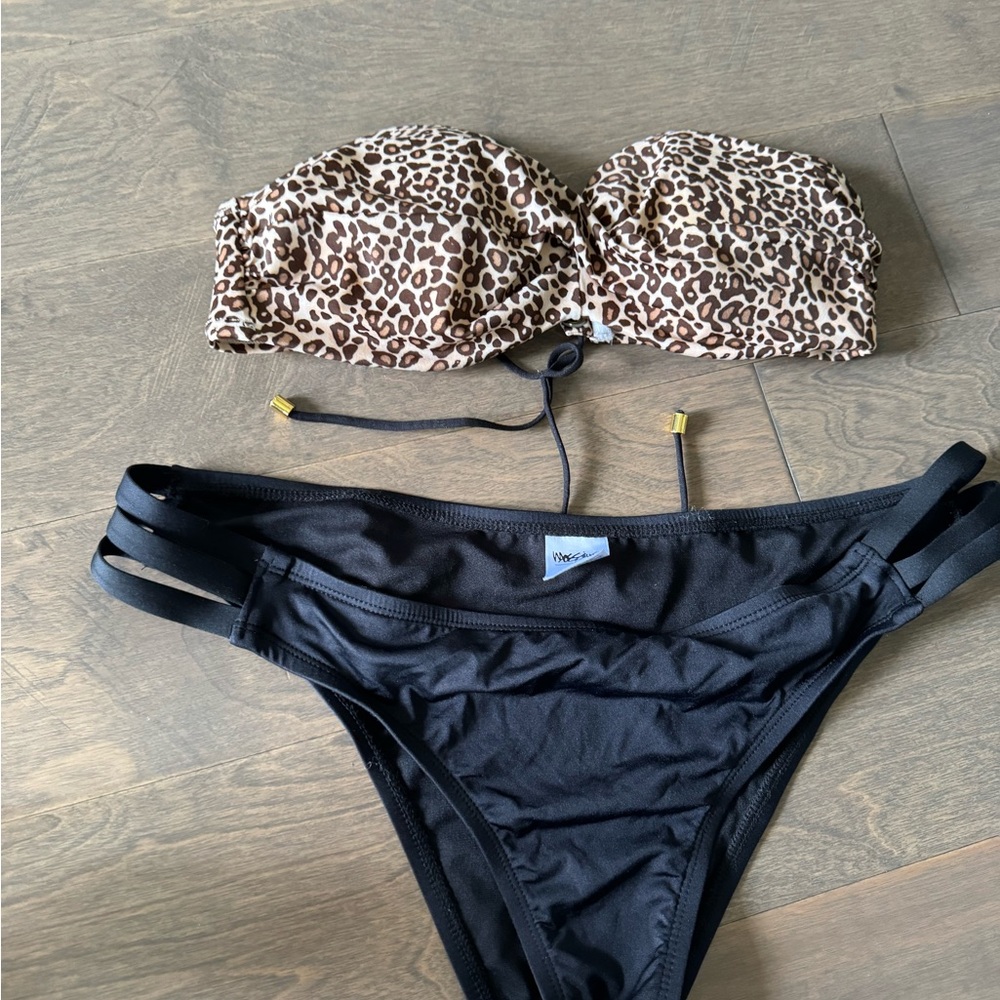 Leopard Print and Black Bikini Set